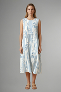 Robe Midi Femme avec Col Rond et Motif Feuille