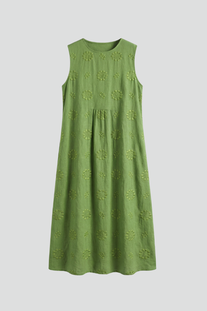 Robe Midi Femme avec Encolure Ronde et Design Sans Manches