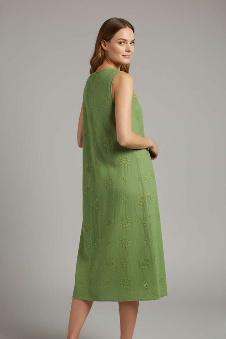 Robe Midi Femme avec Encolure Ronde et Design Sans Manches