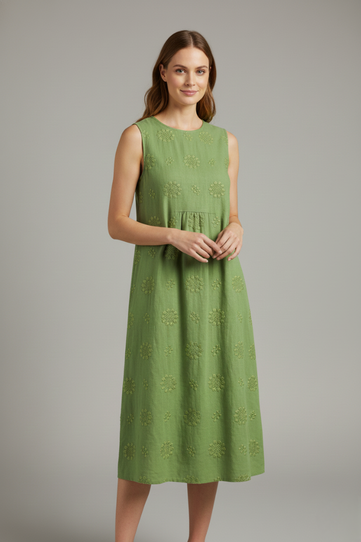 Robe Midi Femme avec Encolure Ronde et Design Sans Manches