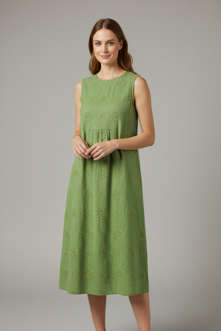 Robe Midi Femme avec Encolure Ronde et Design Sans Manches