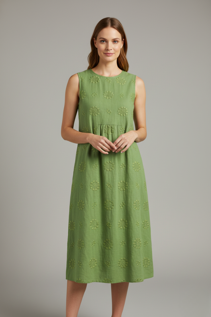 Robe Midi Femme avec Encolure Ronde et Design Sans Manches