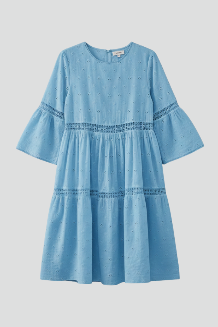 Robe Midi Femme avec Encolure Ronde et Manches Longues