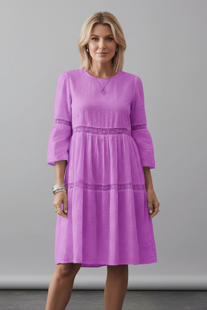 Robe Midi Femme avec Encolure Ronde et Manches Longues