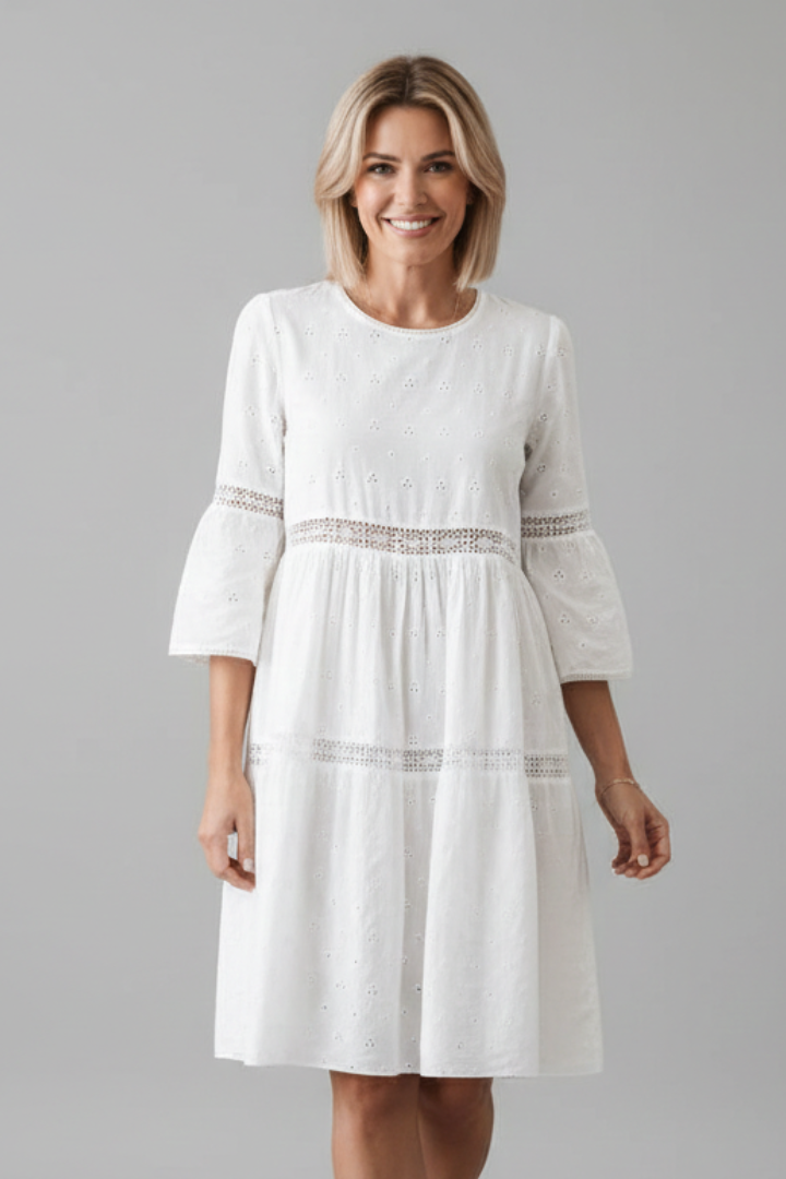 Robe Midi Femme avec Encolure Ronde et Manches Longues