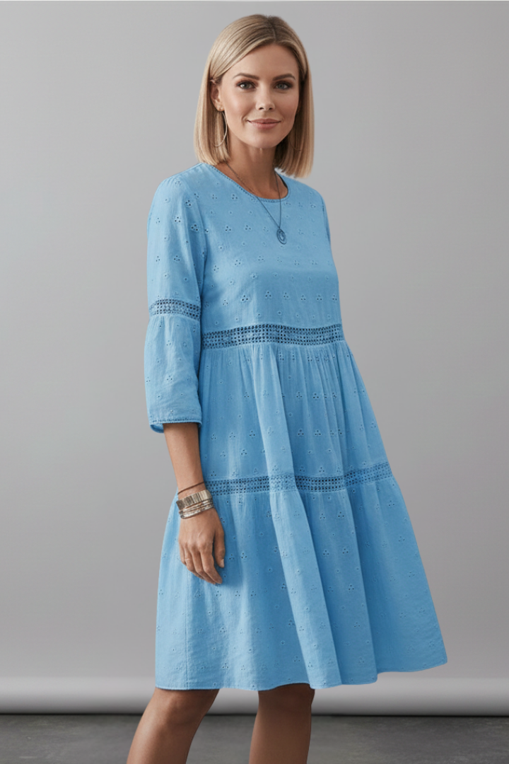 Robe Midi Femme avec Encolure Ronde et Manches Longues