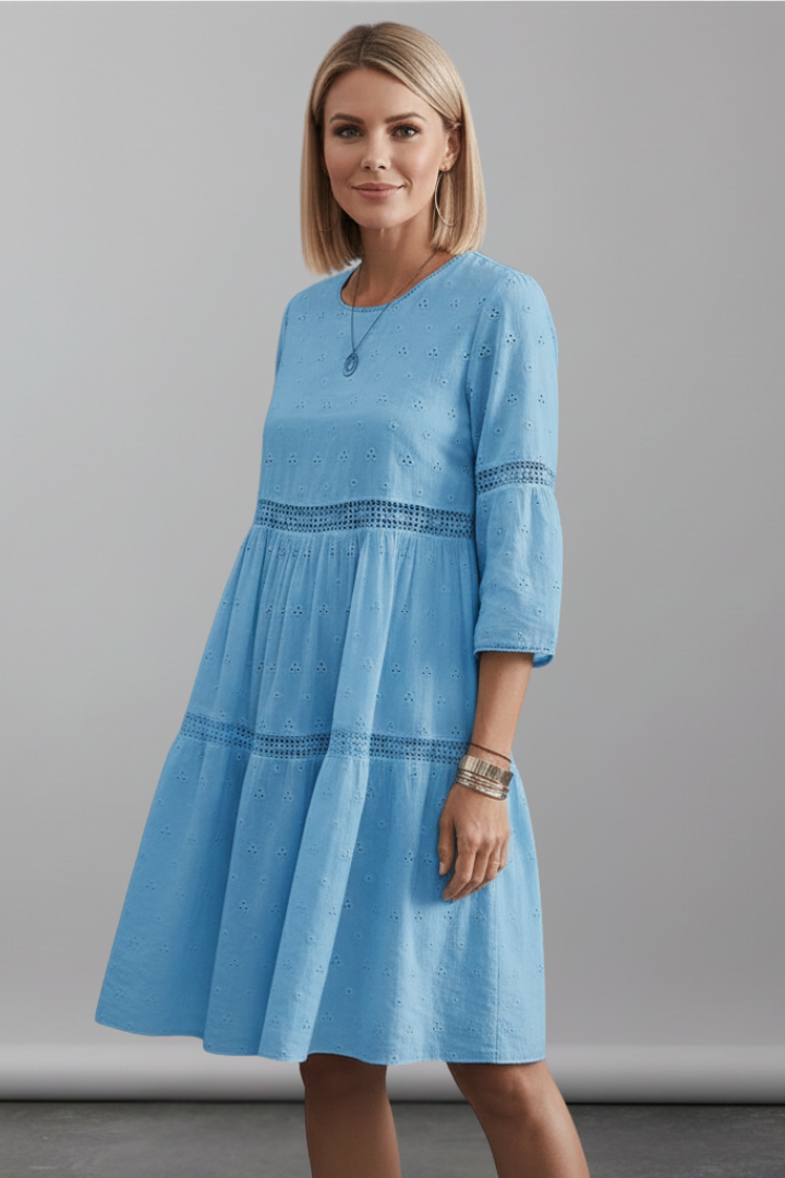 Robe Midi Femme avec Encolure Ronde et Manches Longues