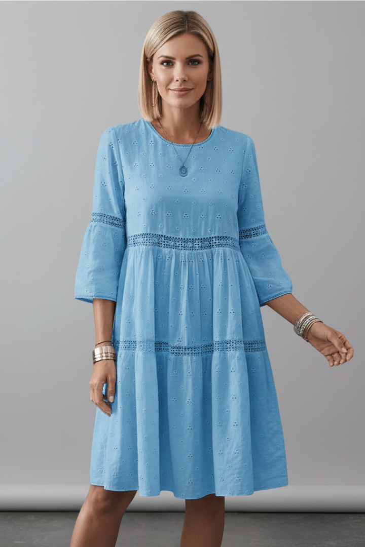 Robe Midi Femme avec Encolure Ronde et Manches Longues