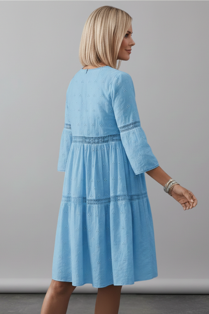 Robe Midi Femme avec Encolure Ronde et Manches Longues