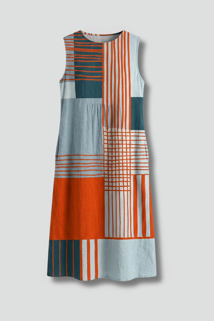 Robe Midi Femme à Design Sans Manches et Imprimé Géométrique