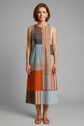 Robe Midi Femme à Design Sans Manches et Imprimé Géométrique