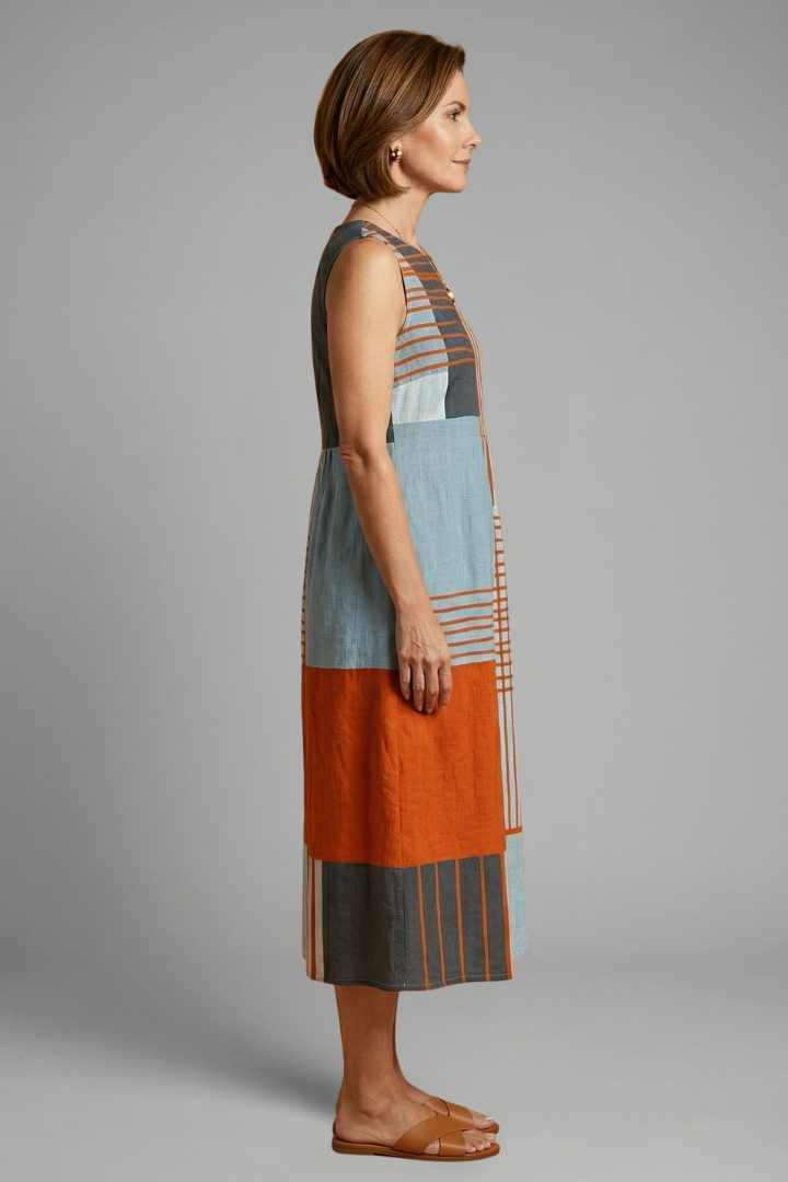 Robe Midi Femme à Design Sans Manches et Imprimé Géométrique
