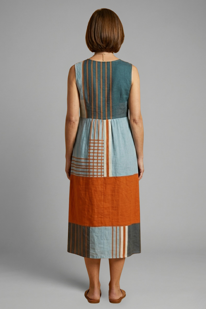 Robe Midi Femme à Design Sans Manches et Imprimé Géométrique