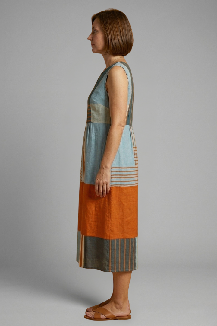 Robe Midi Femme à Design Sans Manches et Imprimé Géométrique