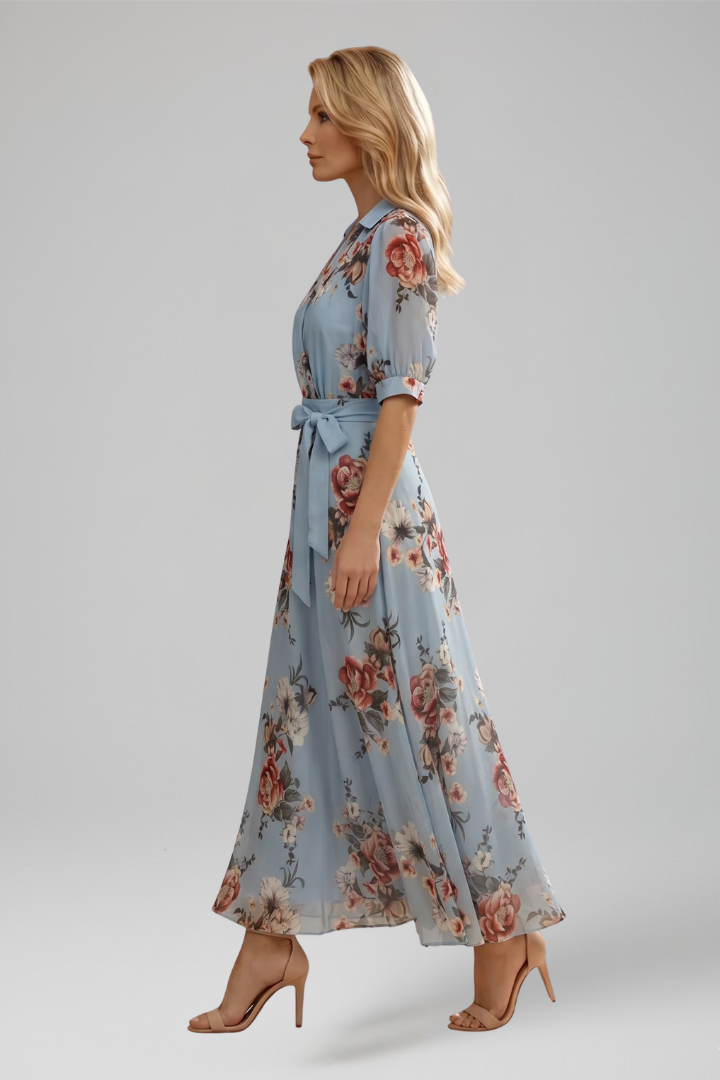 Robe Midi Femme avec Décolleté en V et Motif Floral
