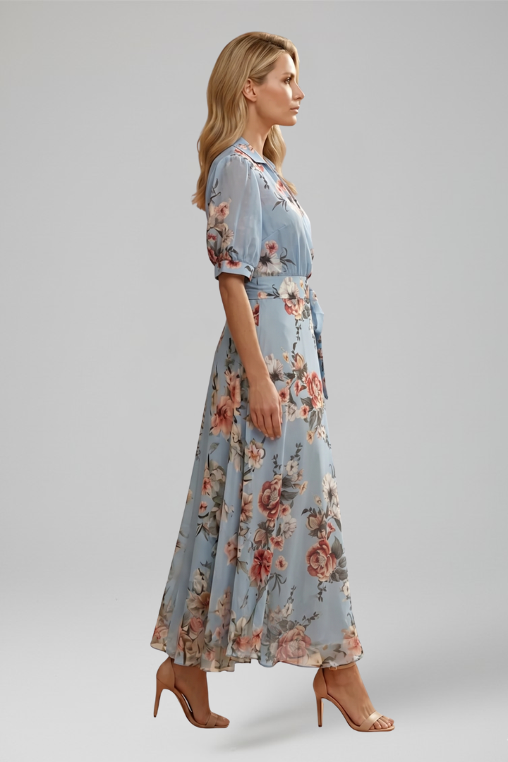 Robe Midi Femme avec Décolleté en V et Motif Floral