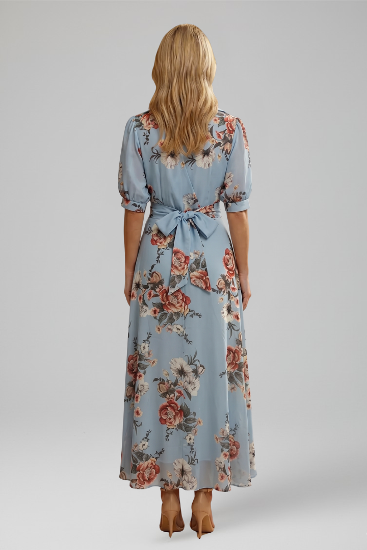 Robe Midi Femme avec Décolleté en V et Motif Floral
