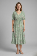 Robe Midi Femme avec Décolleté en V et Manches Courtes