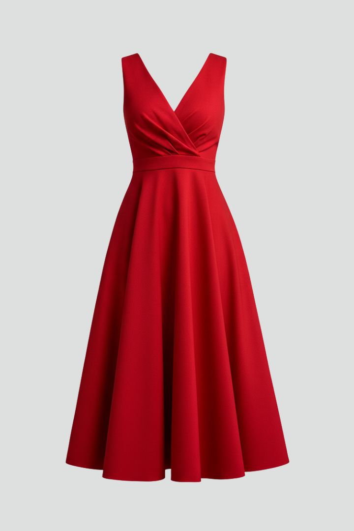 Robe Midi Femme avec Décolleté en V et Fermeture Éclair