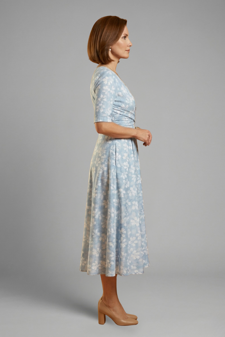 Robe Midi Femme avec Décolleté en V et Poches Latérales