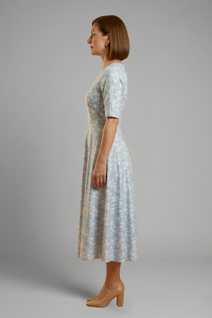 Robe Midi Femme avec Décolleté en V et Poches Latérales