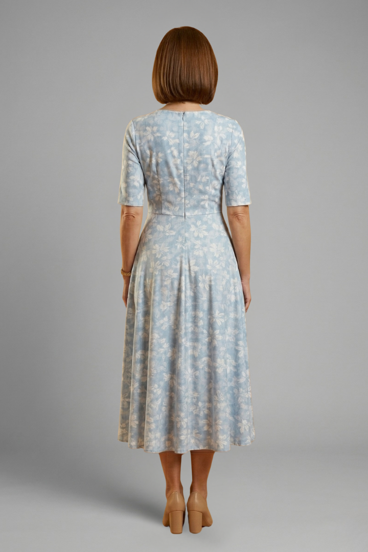 Robe Midi Femme avec Décolleté en V et Poches Latérales