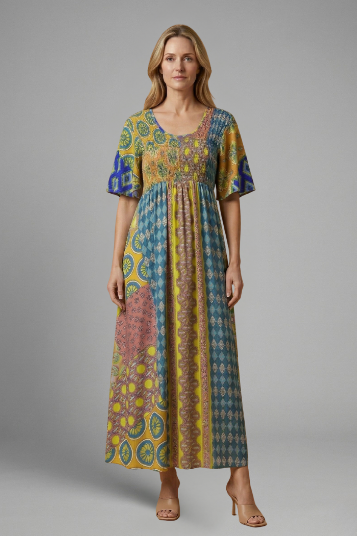 Robe Midi Femme avec Motif Paisley et Encolure Ronde