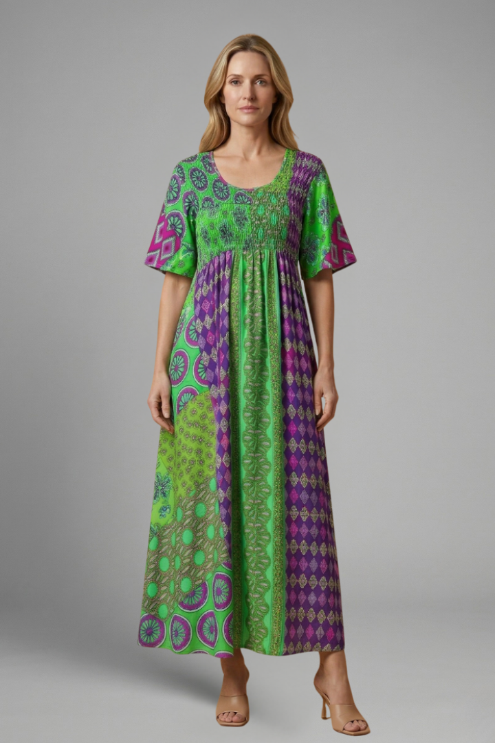 Robe Midi Femme avec Motif Paisley et Encolure Ronde