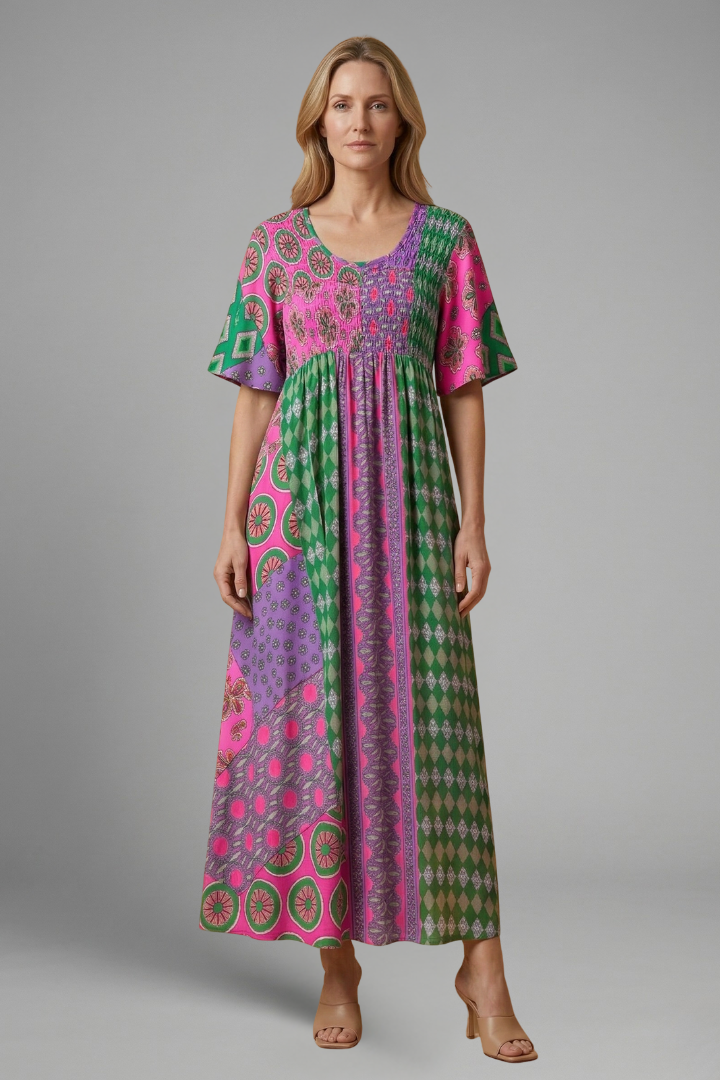 Robe Midi Femme avec Motif Paisley et Encolure Ronde
