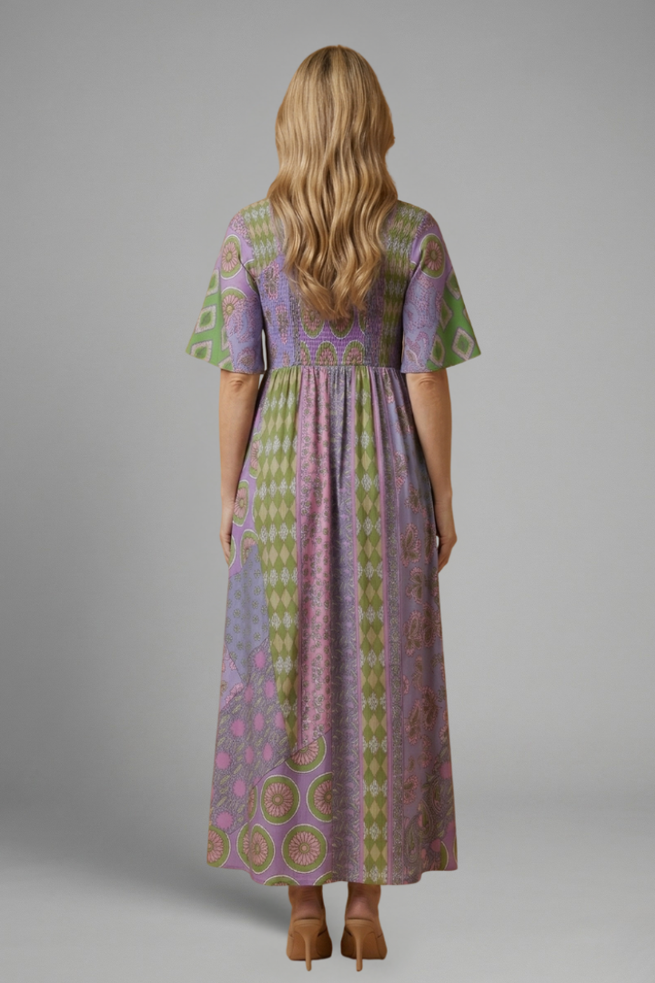 Robe Midi Femme avec Motif Paisley et Encolure Ronde
