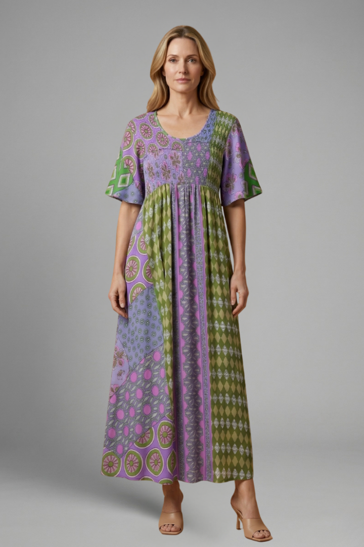 Robe Midi Femme avec Motif Paisley et Encolure Ronde
