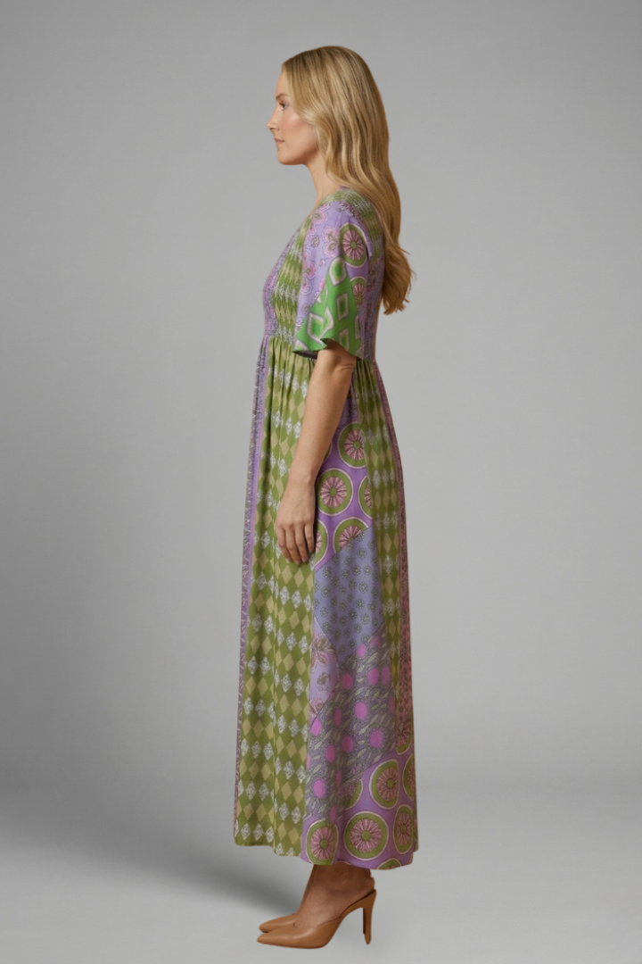 Robe Midi Femme avec Motif Paisley et Encolure Ronde