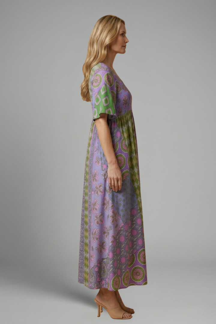 Robe Midi Femme avec Motif Paisley et Encolure Ronde