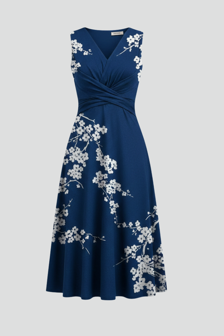 Robe Midi Femme avec Décolleté en V et Sans Manches