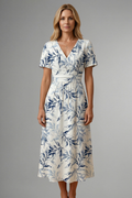 Robe Midi Femme avec Décolleté en V et Imprimé Floral