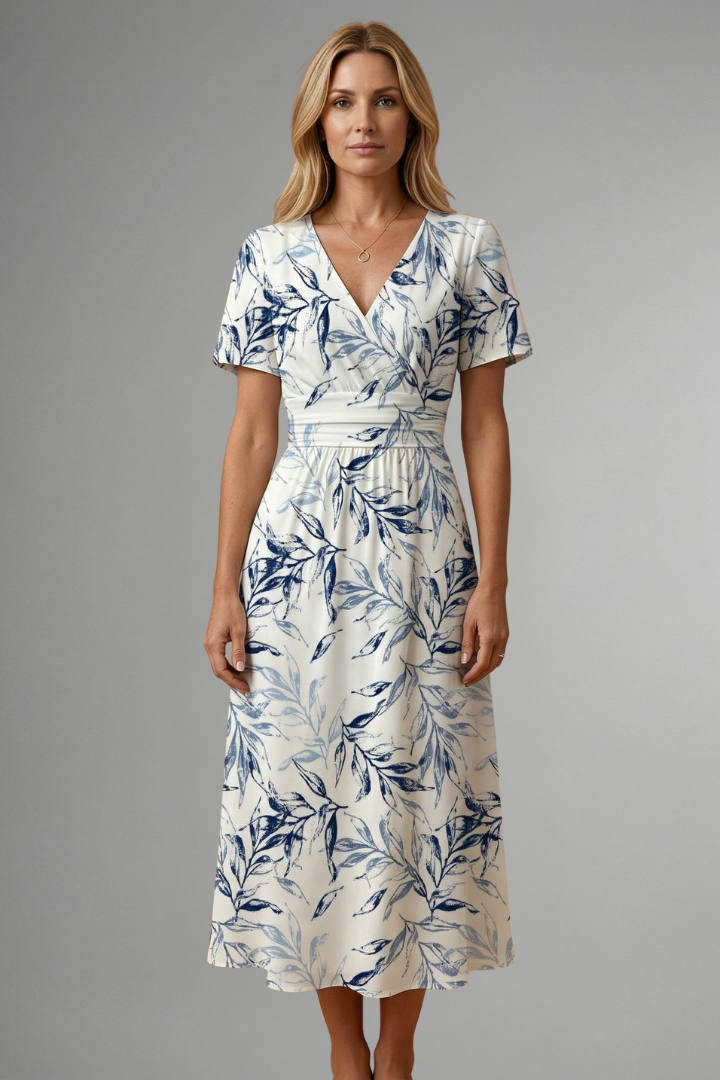 Robe Midi Femme avec Décolleté en V et Imprimé Floral