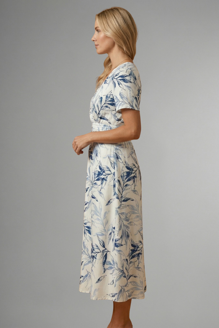 Robe Midi Femme avec Décolleté en V et Imprimé Floral