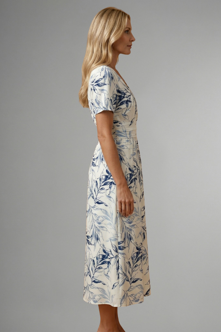 Robe Midi Femme avec Décolleté en V et Imprimé Floral