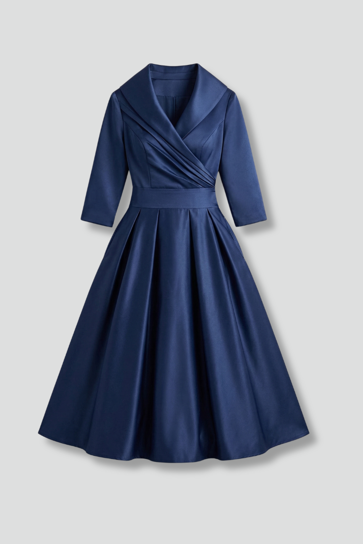 Robe Midi Femme avec Col Croisé et Jupe Plissée