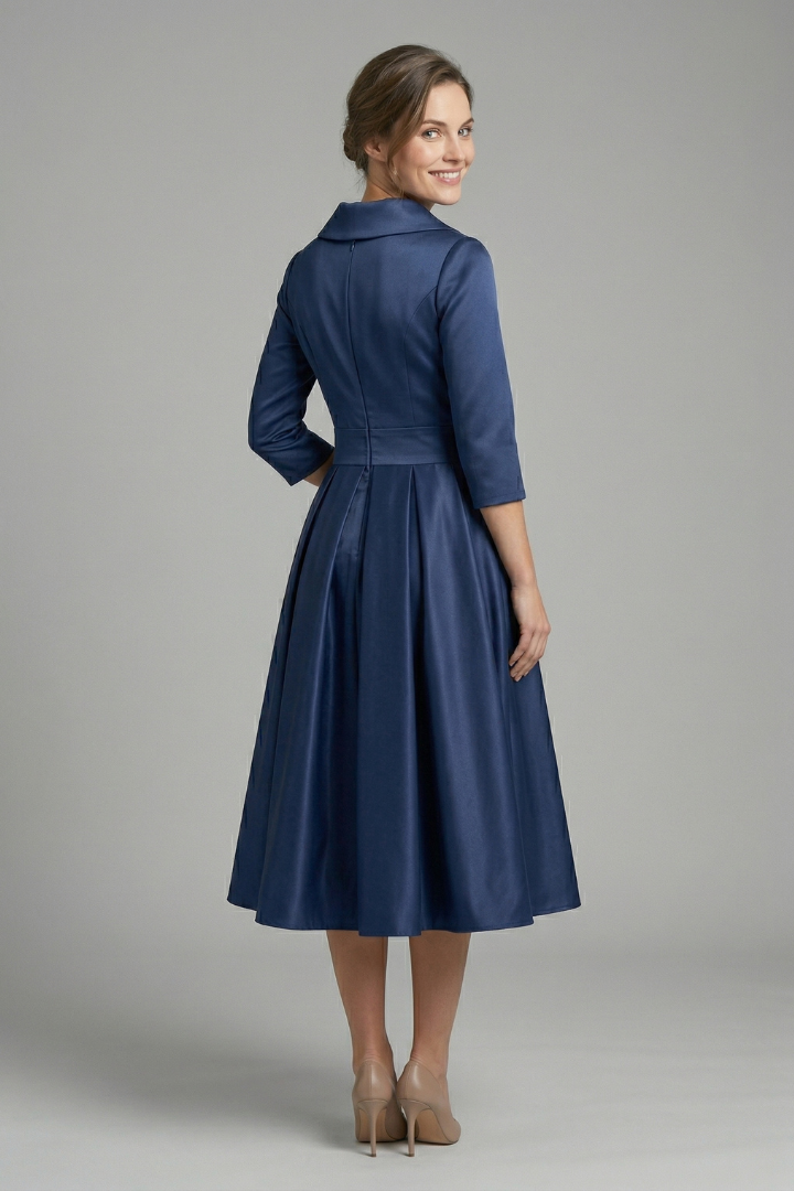 Robe Midi Femme avec Col Croisé et Jupe Plissée