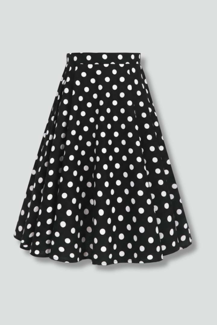 Jupe Midi Femme à Taille Haute et Imprimé Pois