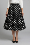 Jupe Midi Femme à Taille Haute et Imprimé Pois