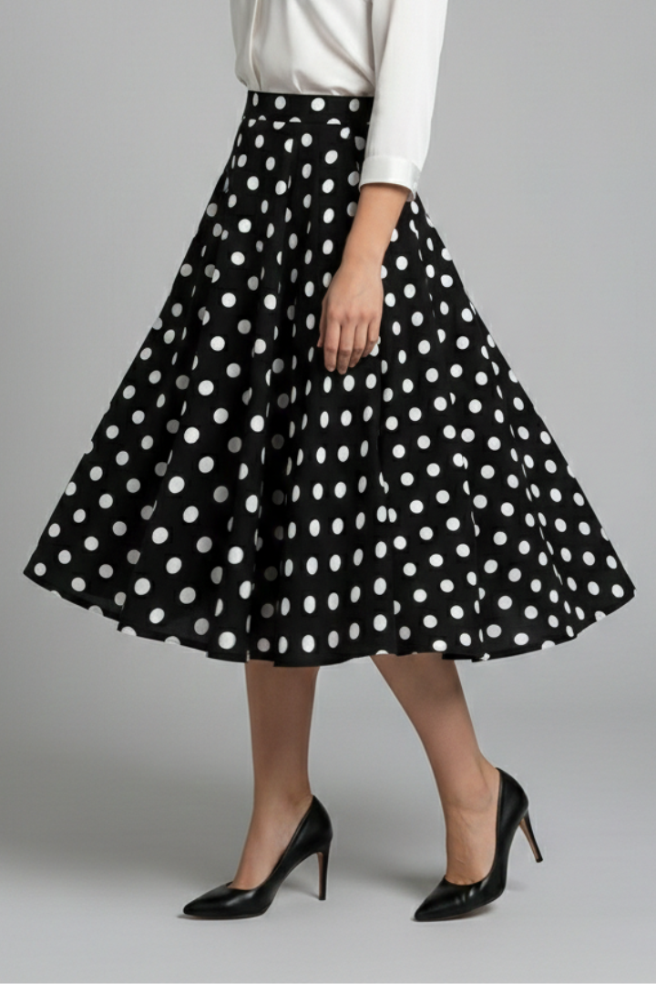 Jupe Midi Femme à Taille Haute et Imprimé Pois