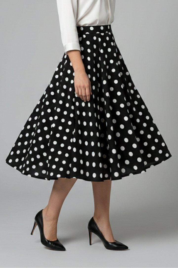 Jupe Midi Femme à Taille Haute et Imprimé Pois