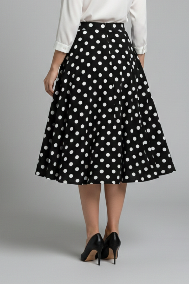 Jupe Midi Femme à Taille Haute et Imprimé Pois