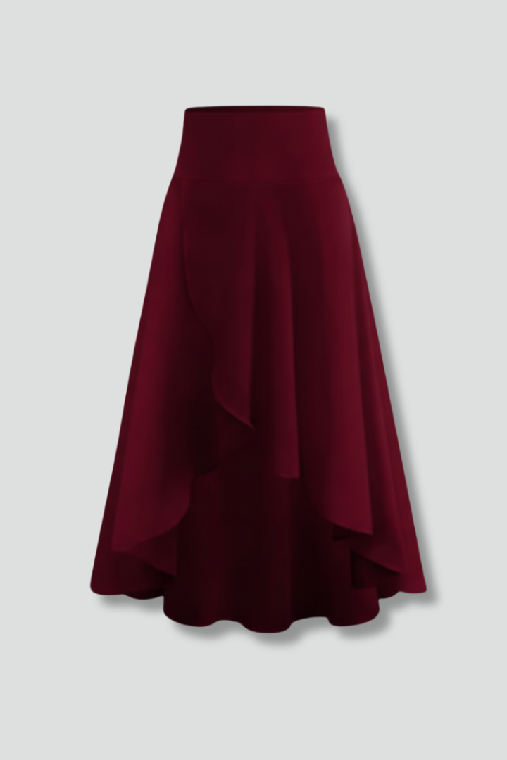 Jupe Midi Femme avec Ourlet Superposé et Taille Haute