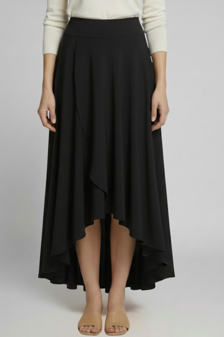 Jupe Midi Femme avec Ourlet Superposé et Taille Haute