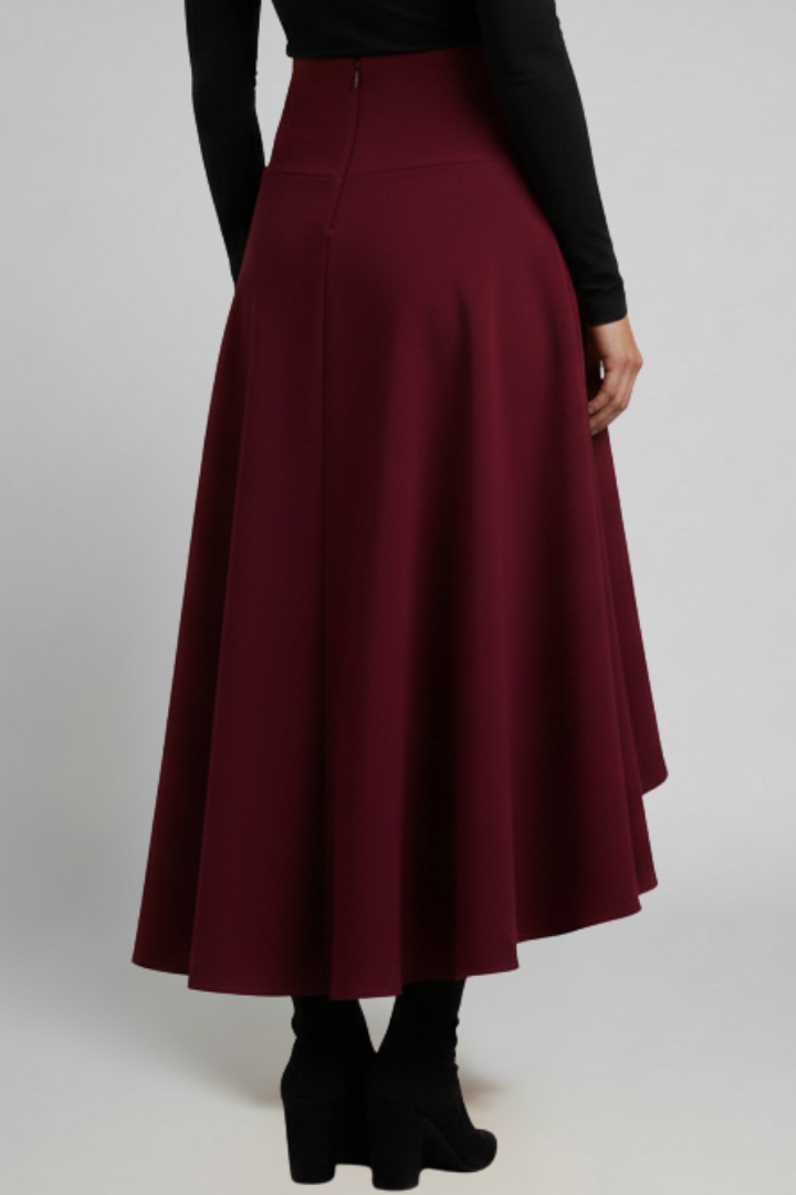 Jupe Midi Femme avec Ourlet Superposé et Taille Haute