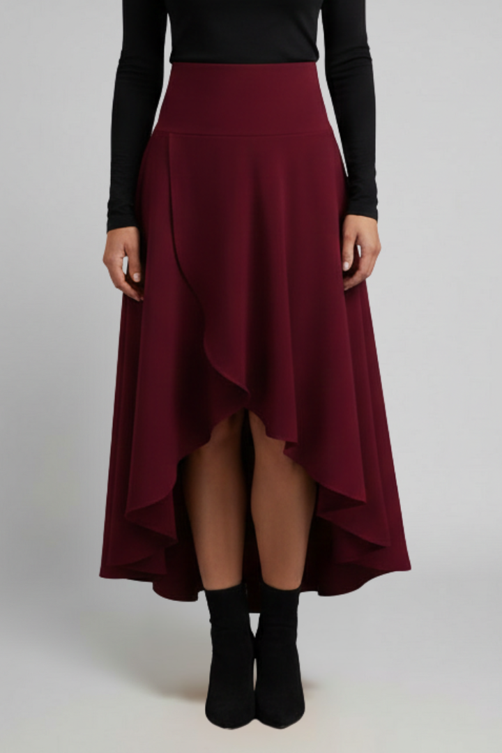 Jupe Midi Femme avec Ourlet Superposé et Taille Haute