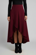 Jupe Midi Femme avec Ourlet Superposé et Taille Haute